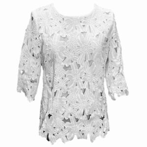 SHEIN Embroidered 3/4 Sleeve Floral White Lace Top Size Small